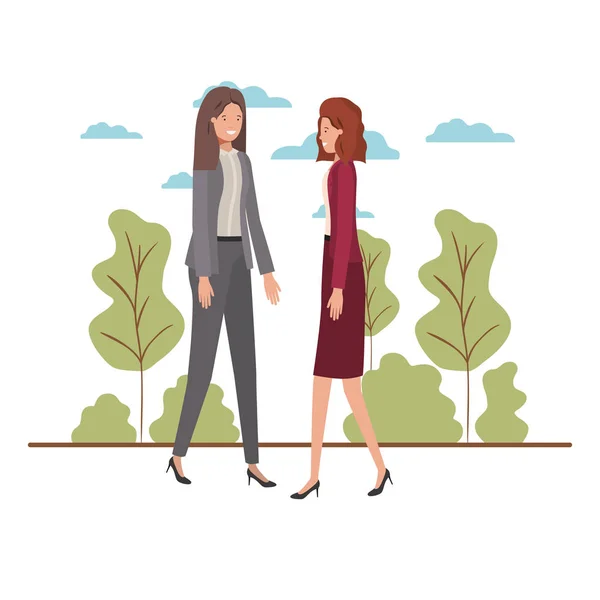 Femmes d'affaires avec caractère avatar paysage — Image vectorielle