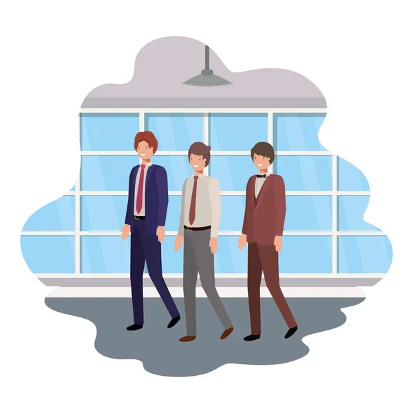 Businessmen with wall and windows avatar character — Stock Vector