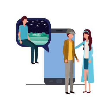 Cihaz ekran avatar karakter ile kişi grubu