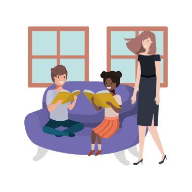 anne ve çocuklar kanepede avatar karakteri oturan