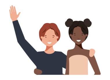 Eller yukarı avatar karakter ile genç çift