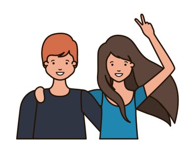 Eller yukarı avatar karakter ile genç çift
