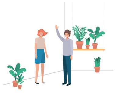 ev bitki avatar karakteri ile genç çift