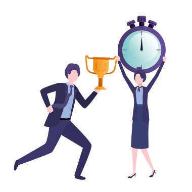 Saat ve kupa avatar karakter ile iş çift