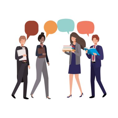 Grup insanlar iş ile konuşma balonu
