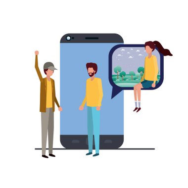 Cihaz ekran avatar karakter ile kişi grubu