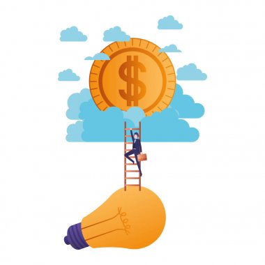 merdiven ve dolar işareti avatar karakter ile işadamı