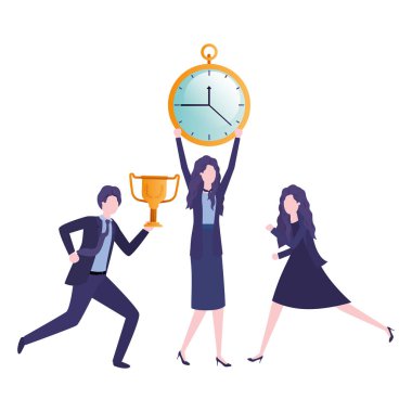 saat ve kupa avatar karakteri ile iş grubu