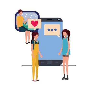 Cihaz ekran avatar karakter ile kişi grubu