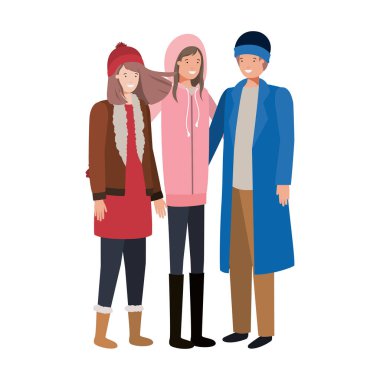 kış giysileri avatar karakteri ile insanlar grubu