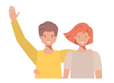 Eller yukarı avatar karakter ile genç çift