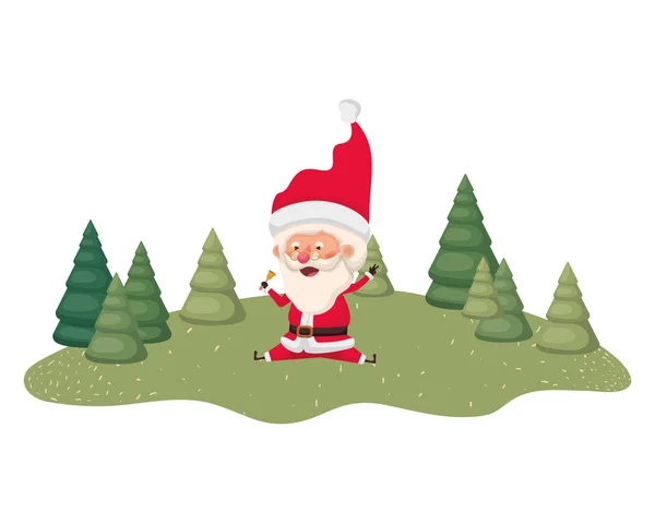 Santa claus moving and christmas trees avatar character — Stock Vector