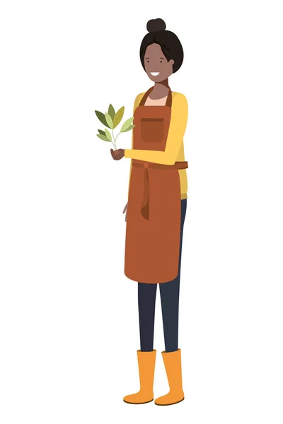 Νεαρή γυναίκα κηπουρός με χαρακτήρα avatar φυτό — Διανυσματικό Αρχείο