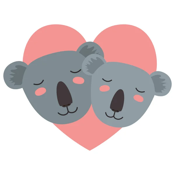 Wilde Koalas im Herzen — Stockvektor