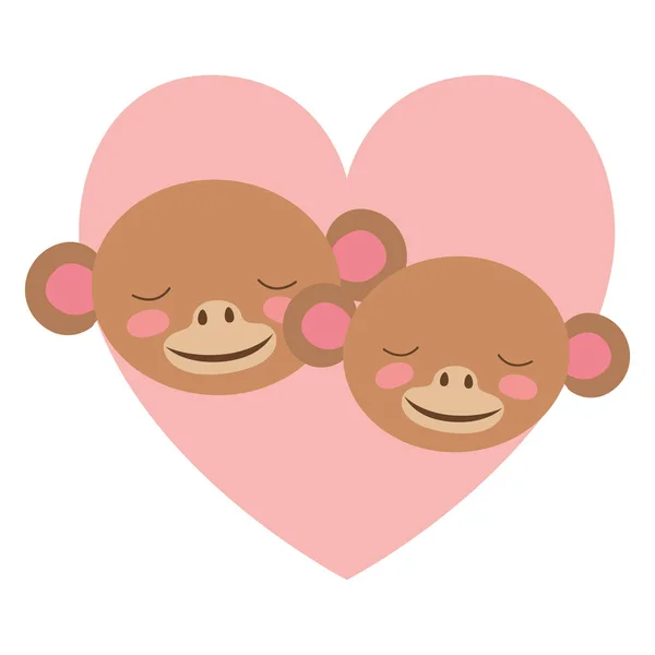 Affenpaar im Herzen — Stockvektor