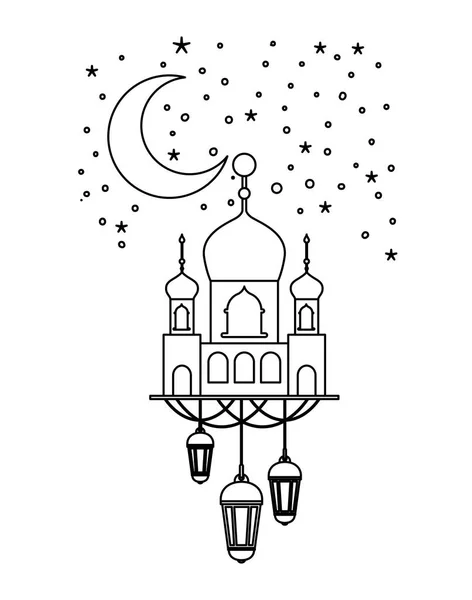 Arabský hrad s lampami visícími v noci — Stockový vektor