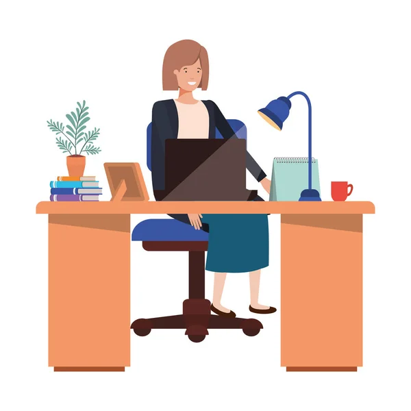 Frau arbeitet in der Büro-Avatarfigur — Stockvektor