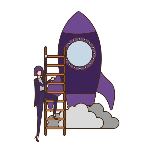 Empresaria con carácter cohete y avatar escalera — Vector de stock