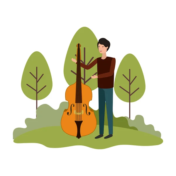 Hombre con violín en carácter de avatar de paisaje — Vector de stock