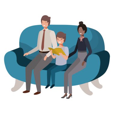 oğlu ile ebeveynler çift sandalye avatar karakter oturan