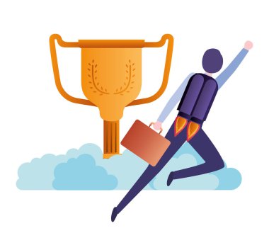 roket ve kupa avatar karakteri ile işadamı