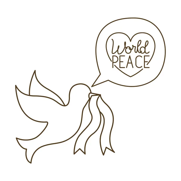 Dove of peace with world peace isolated icon — Stock Vector