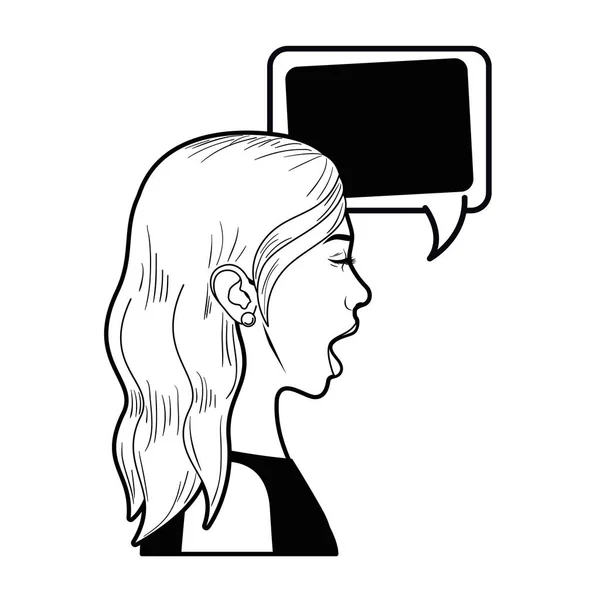 Jovem mulher com fala bolha avatar personagem — Vetor de Stock