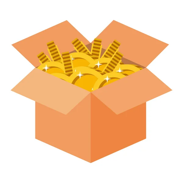 Caixa com bitcoins moedas tecnologia de comércio —  Vetores de Stock
