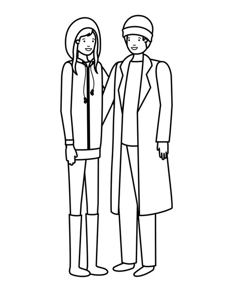 夫妇与冬季服装头像字符 — 图库矢量图片