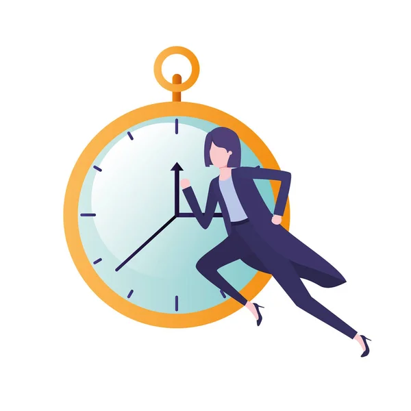 Businesswoman with clock avatar character — Stock Vector