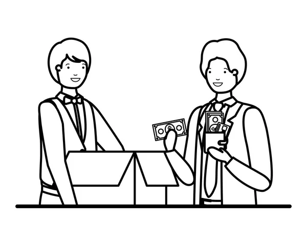 Άνδρες με χαρτοκιβώτιο και πορτοφόλι χαρακτήρα avatar — Διανυσματικό Αρχείο