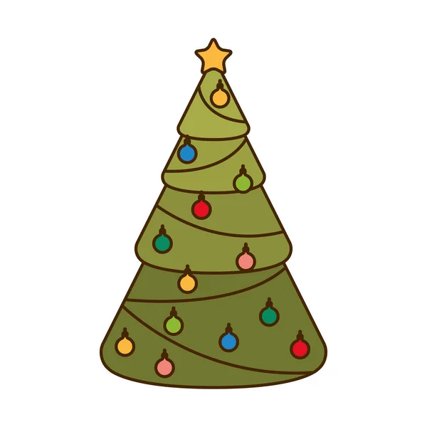Kerstboom met hangende ballen geïsoleerd icoon — Stockvector