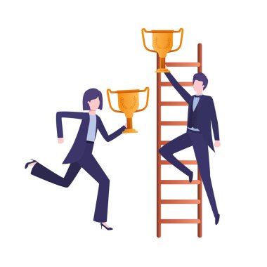 merdiven ve kupa avatar karakter ile iş çift