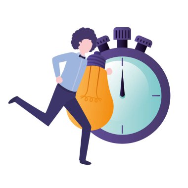 saat ve ampul karakteri ile işadamı