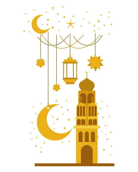 Arabische Burg mit Mond und Dekoration, die in der Nacht hängt — Stockvektor