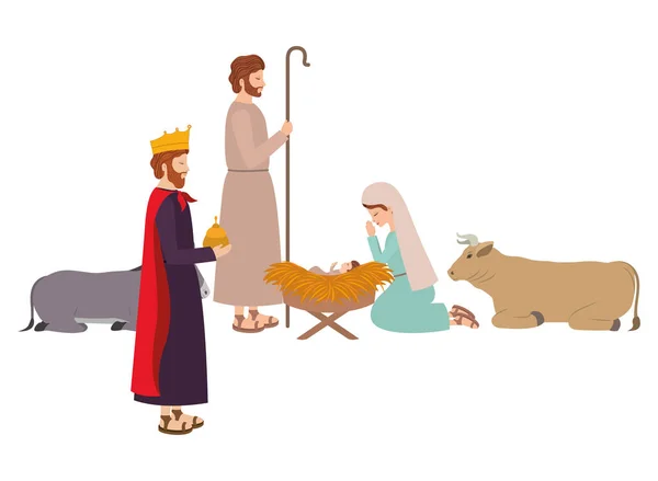 Heilige familie met wijze mens en dieren — Stockvector