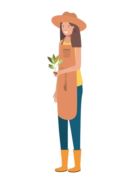 Giovane donna giardiniere con personaggio avatar vegetale — Vettoriale Stock