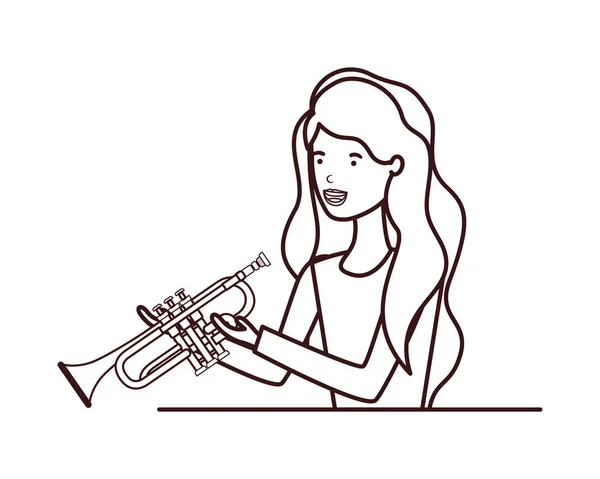 Mujer joven con carácter de trompeta — Vector de stock