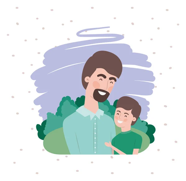 Feliz tarjeta del día del padre con los personajes del padre y del hijo — Vector de stock