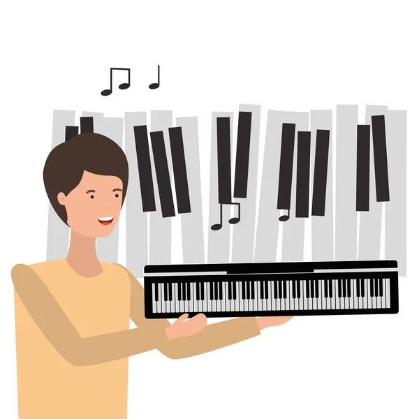 Minta az ember zongorával billentyűzet karakter — Stock Vector