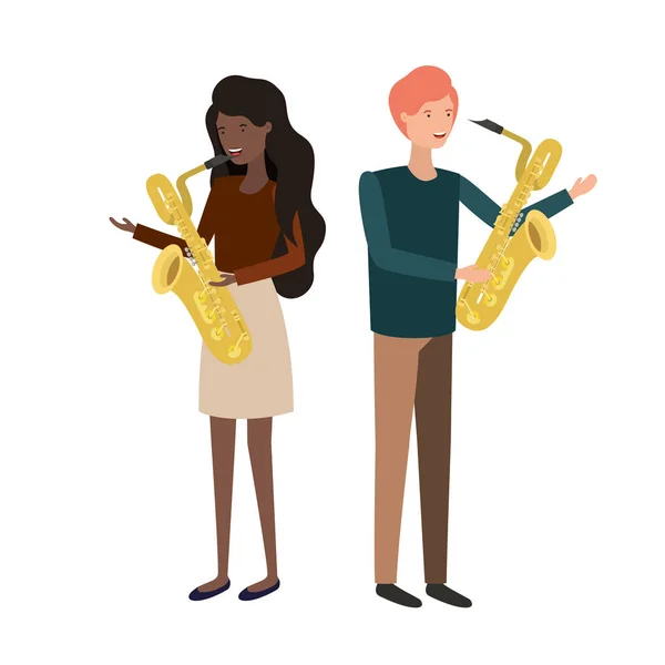 Couple avec instruments de musique avatar caractère — Image vectorielle