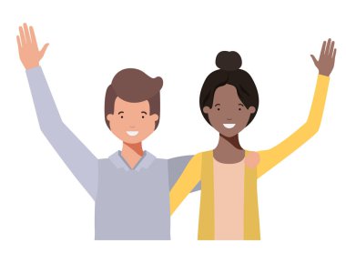 Eller yukarı avatar karakter ile genç çift