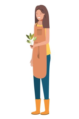 Bitki avatarı karakterli genç kadın bahçıvan.
