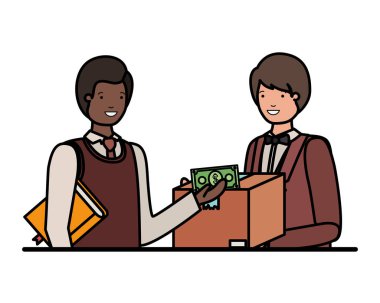 karton kutu ve cüzdan avatar karakter ile erkekler