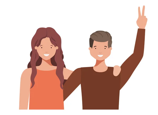 Νεαρό ζευγάρι με τα χέρια ψηλά avatar χαρακτήρων — Διανυσματικό Αρχείο