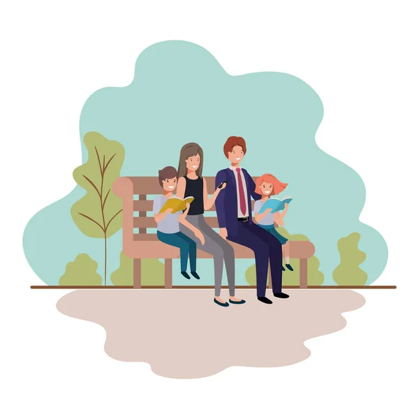 Parents couple with children sitting in park chair — Stock Vector