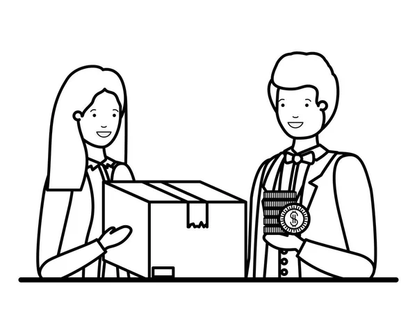 Ζευγάρι με χαρτοκιβώτιο και κέρματα χαρακτήρα avatar — Διανυσματικό Αρχείο