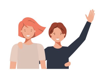 Eller yukarı avatar karakter ile genç çift