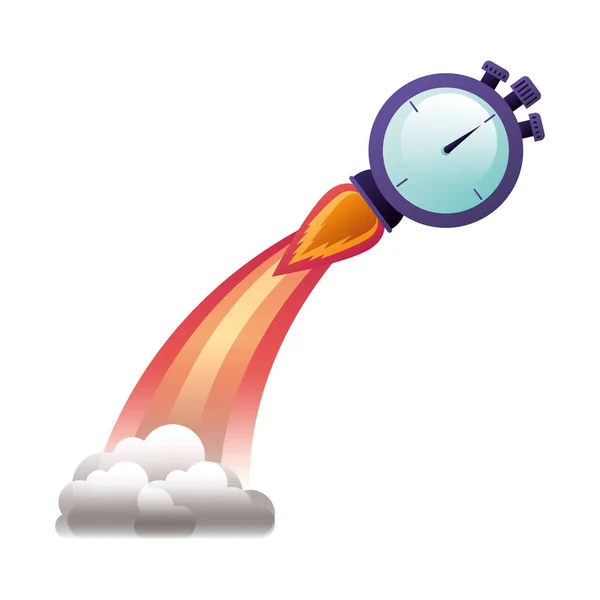 Chronomètre avec fusée icône isolée — Image vectorielle