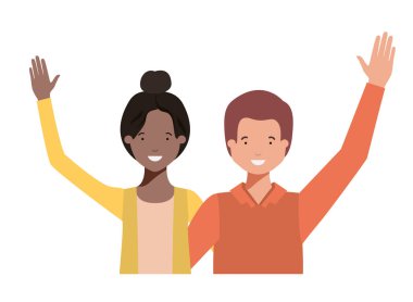 Eller yukarı avatar karakter ile genç çift